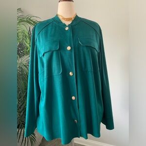 Women emerald green faux suede jacket/top